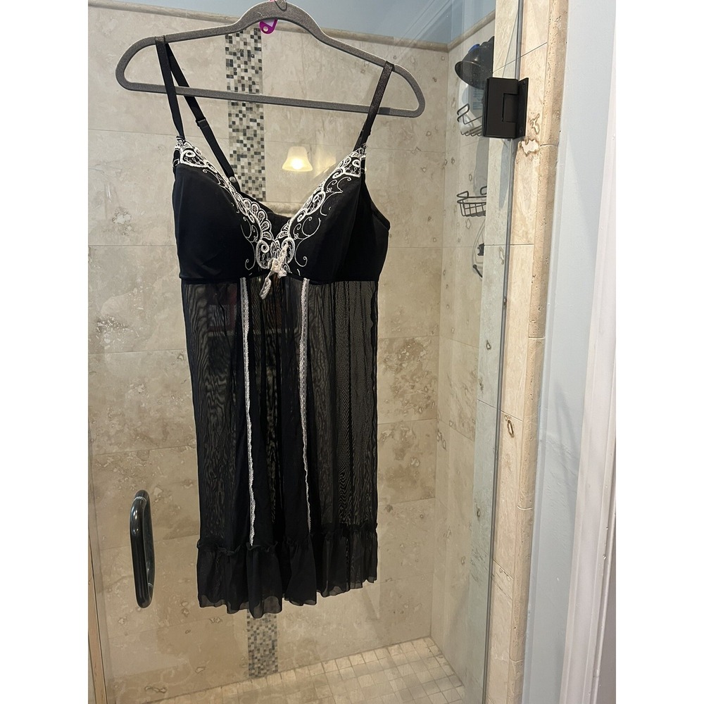 Cacique Nightgown Lace Soft Cup Mesh Nightie Lingerie Black 14/16 Plus Size